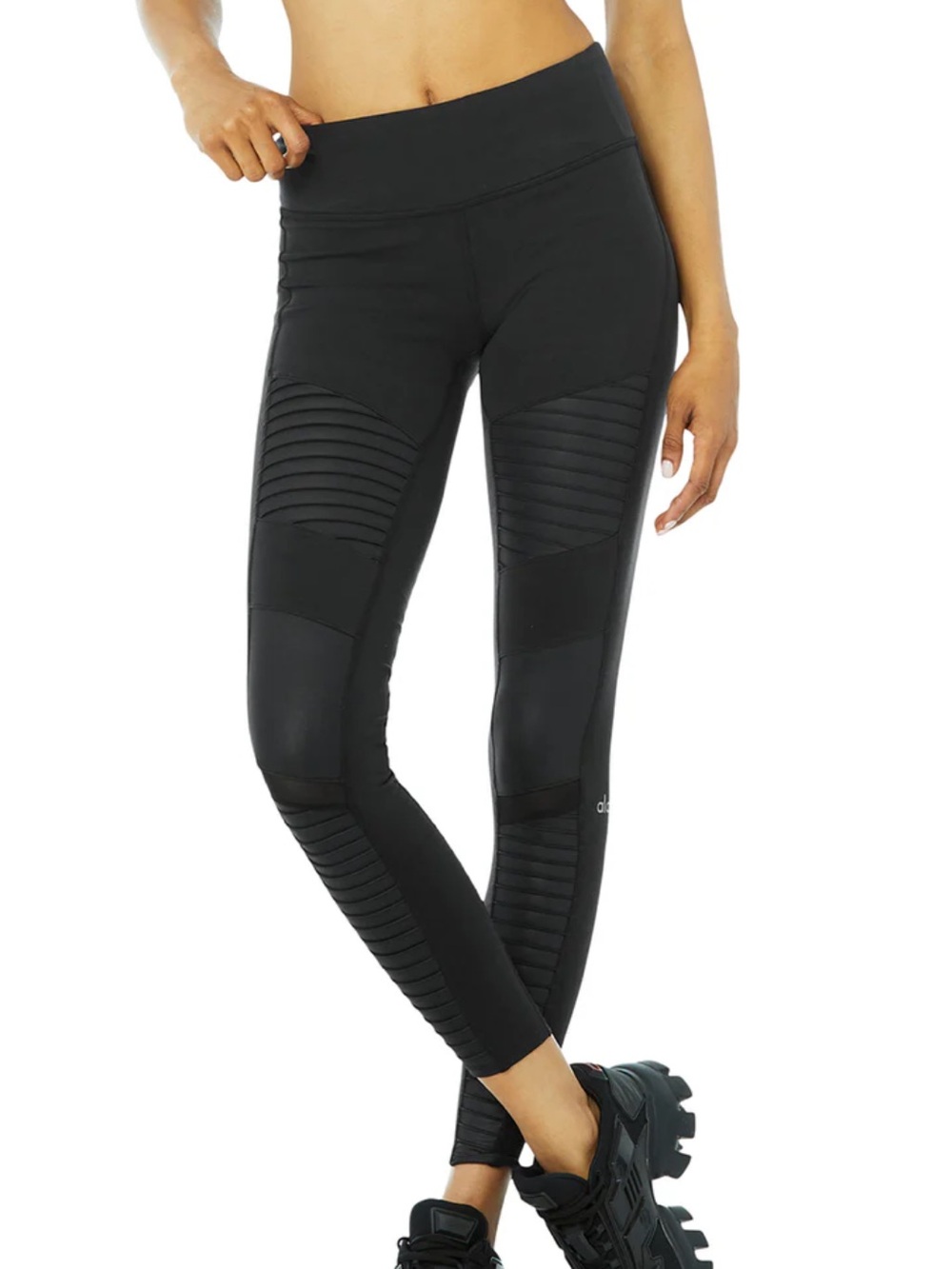 Alo Moto Ribbed Panel Black Leggings XS